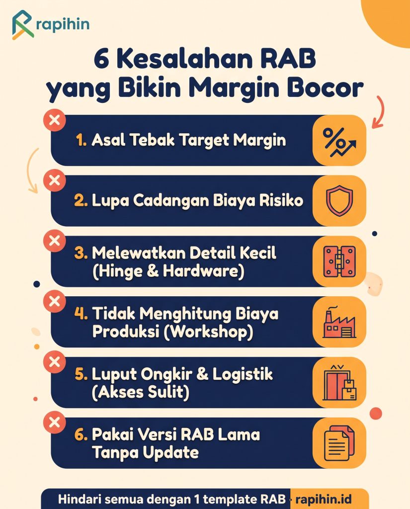 Enam kesalahan umum dalam RAB interior yang membuat margin kontraktor bocor