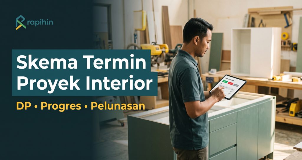 Kontraktor interior mengecek jadwal termin pembayaran proyek kitchen set